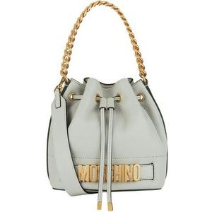 Moschino plaque logo bucket tote.